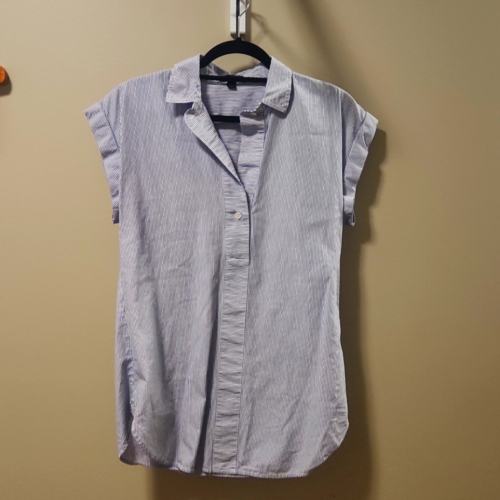 J. Crew Shirt Sleeve Collared Shirt Blue Stripe Size 4 Tall